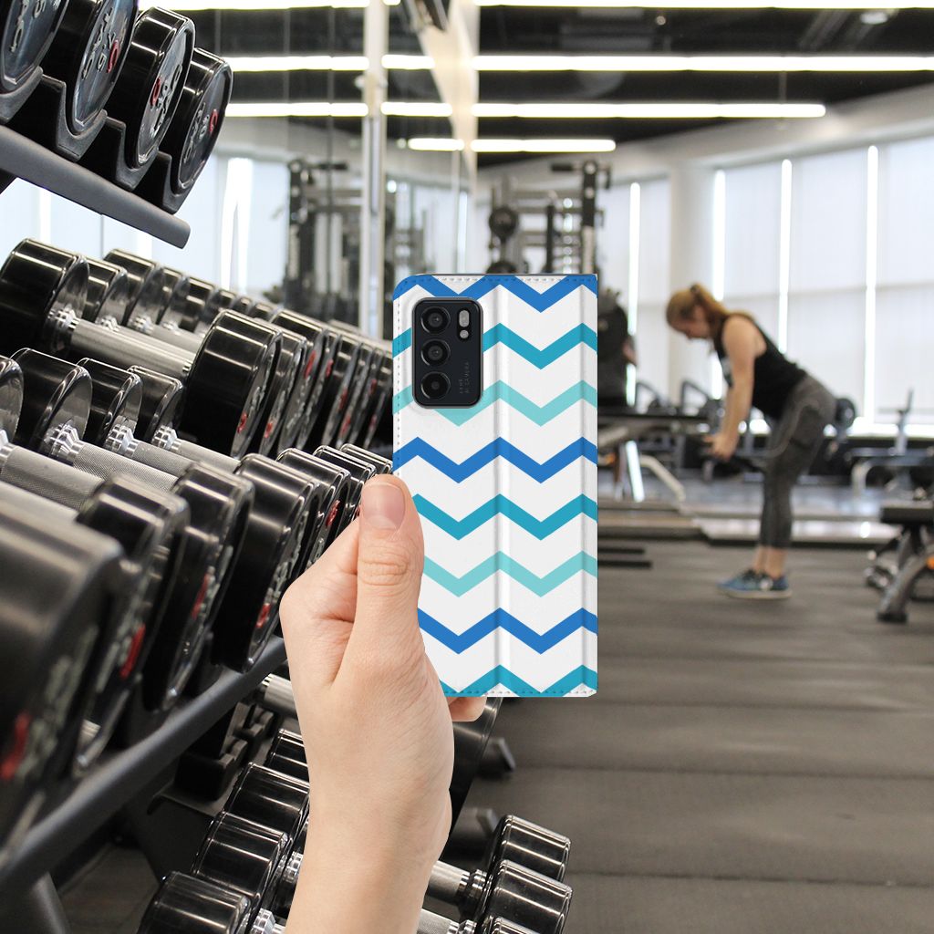 OPPO Reno6 5G Hoesje met Magneet Zigzag Blauw - B2C Telecom