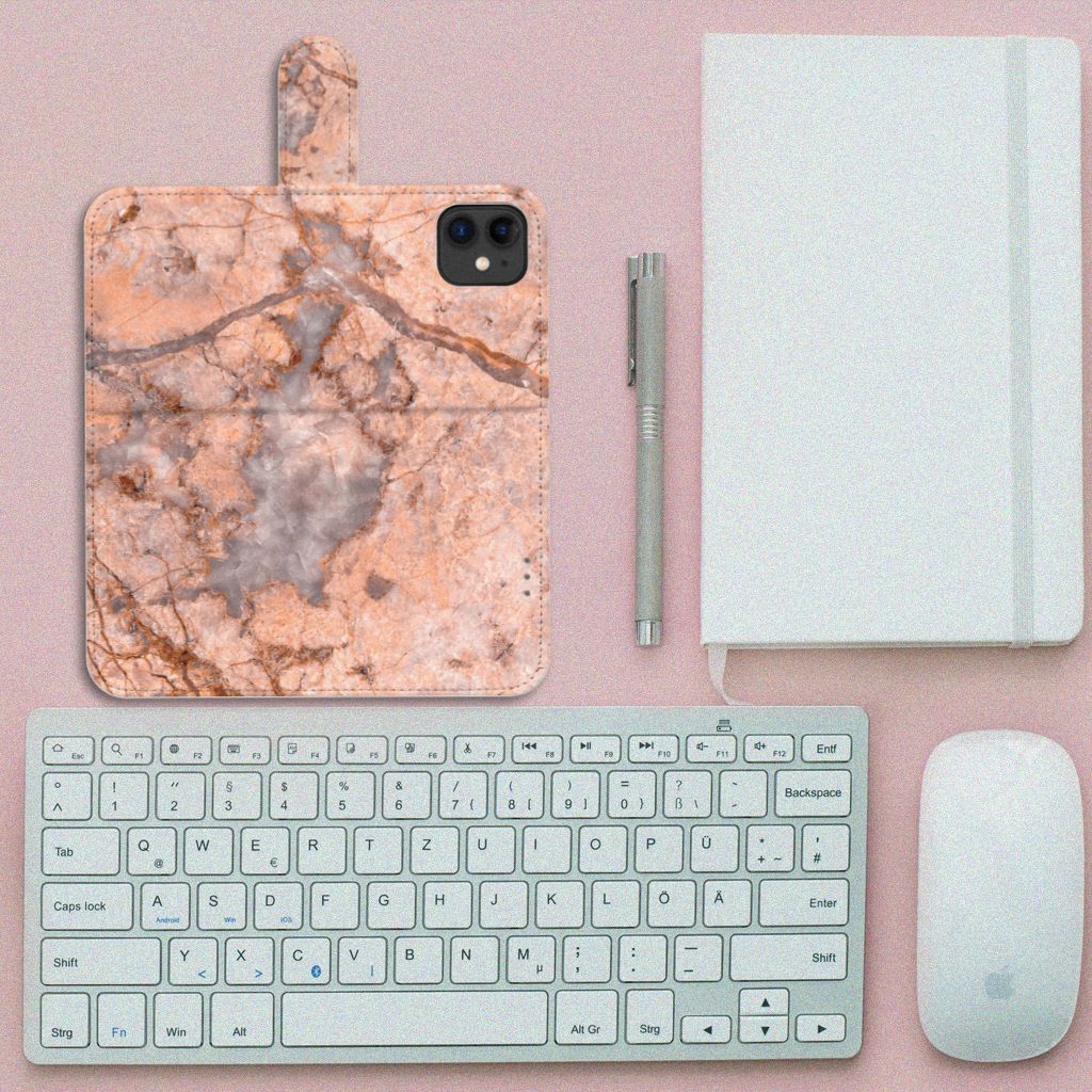 Apple iPhone 11 Bookcase Marmer Oranje