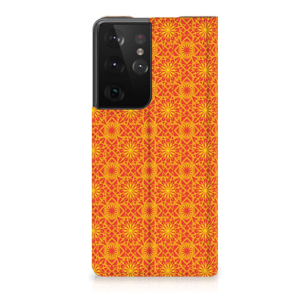 Samsung Galaxy S21 Ultra Hoesje met Magneet Batik Oranje - B2C Telecom