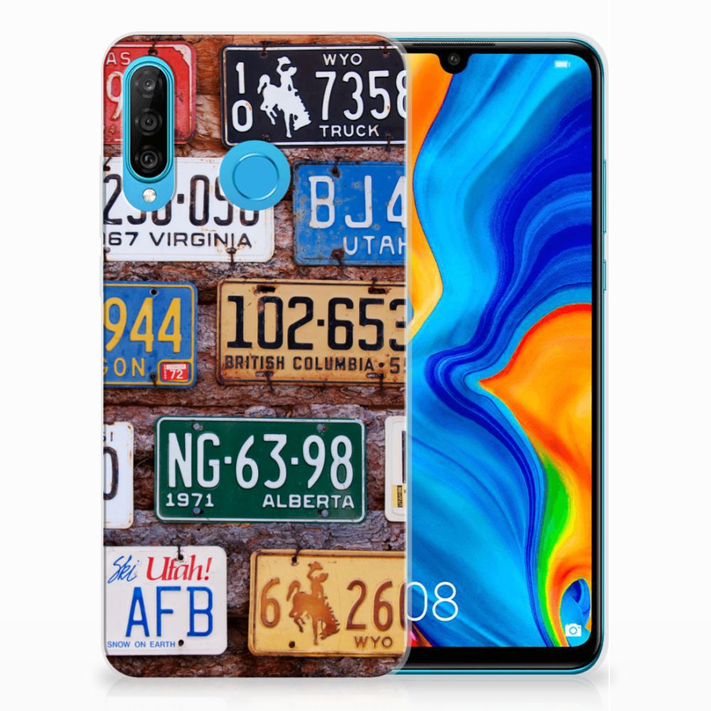 Huawei P30 Lite Siliconen Hoesje met foto Kentekenplaten