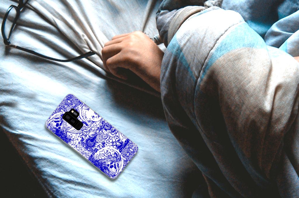 Silicone Back Case Samsung Galaxy S9 Plus Angel Skull Blauw