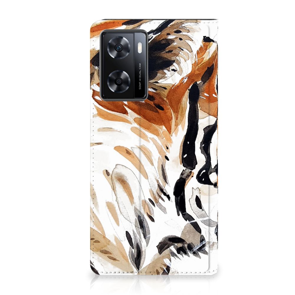 Bookcase OPPO A57 | A57s | A77 4G Watercolor Tiger - B2C Telecom
