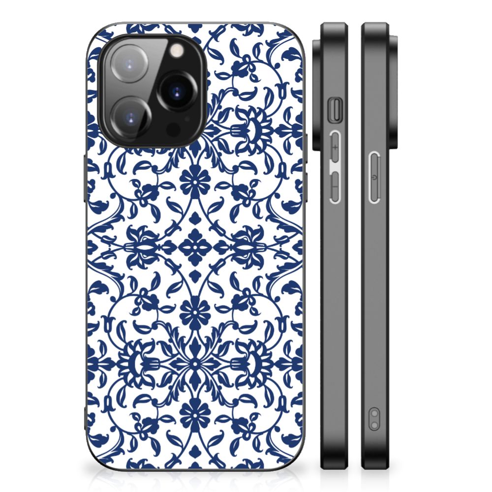 iPhone 14 Pro Max Bloemen Hoesje Flower Blue
