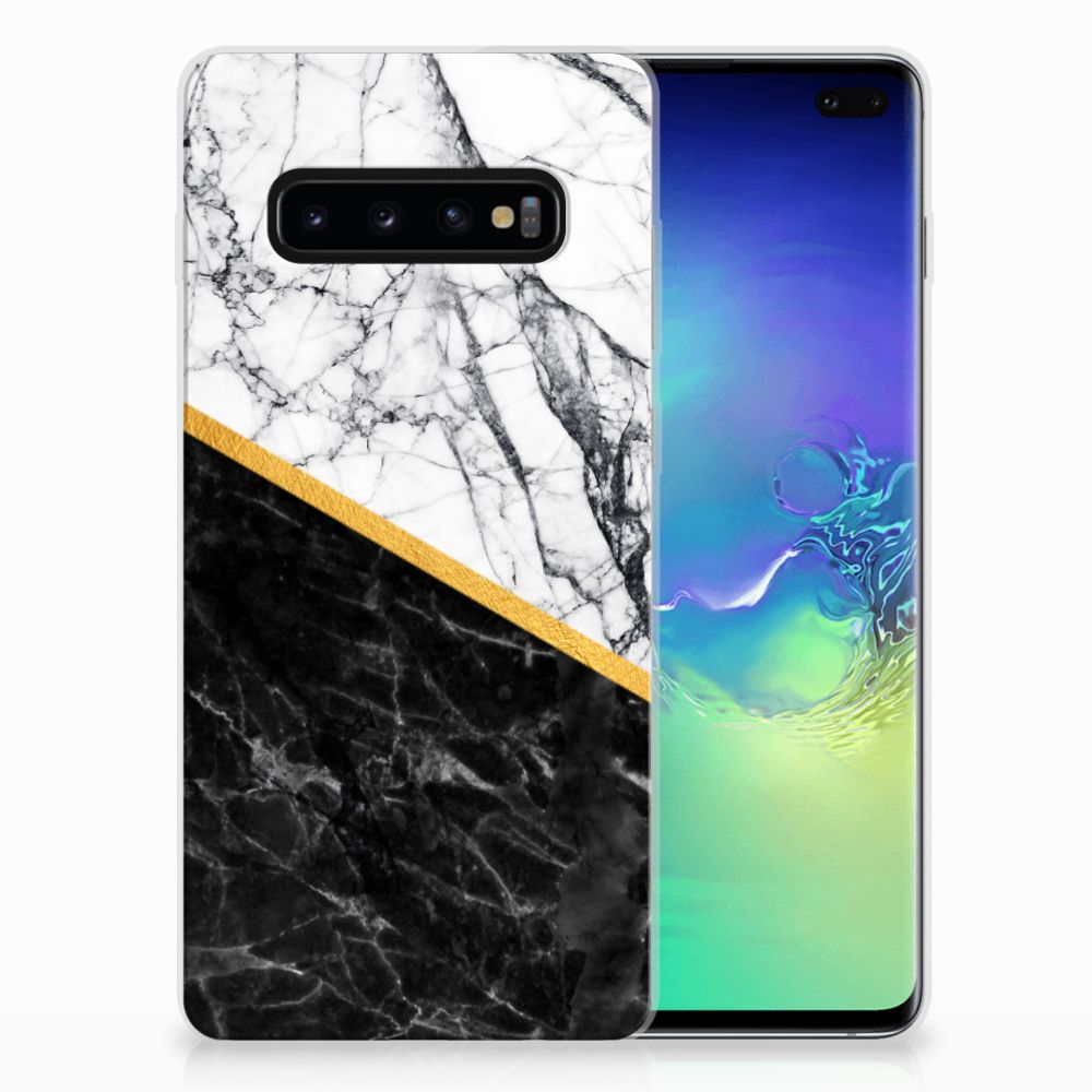 Samsung Galaxy S10 Plus TPU Siliconen Hoesje Marmer Wit Zwart - Origineel Cadeau Man