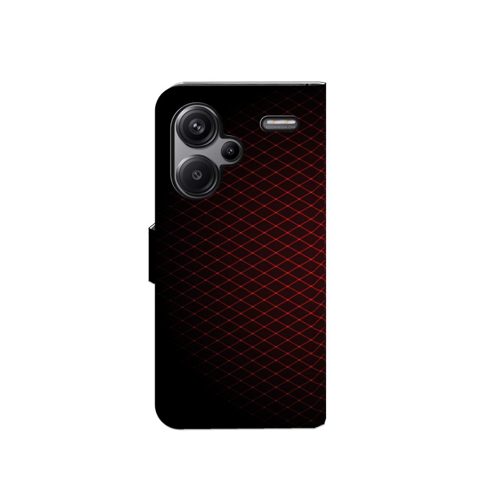 Xiaomi Redmi Note 13 Pro Plus Telefoon Hoesje Geruit Rood met geometrisch patroon en ruimte voor 3 pasjes