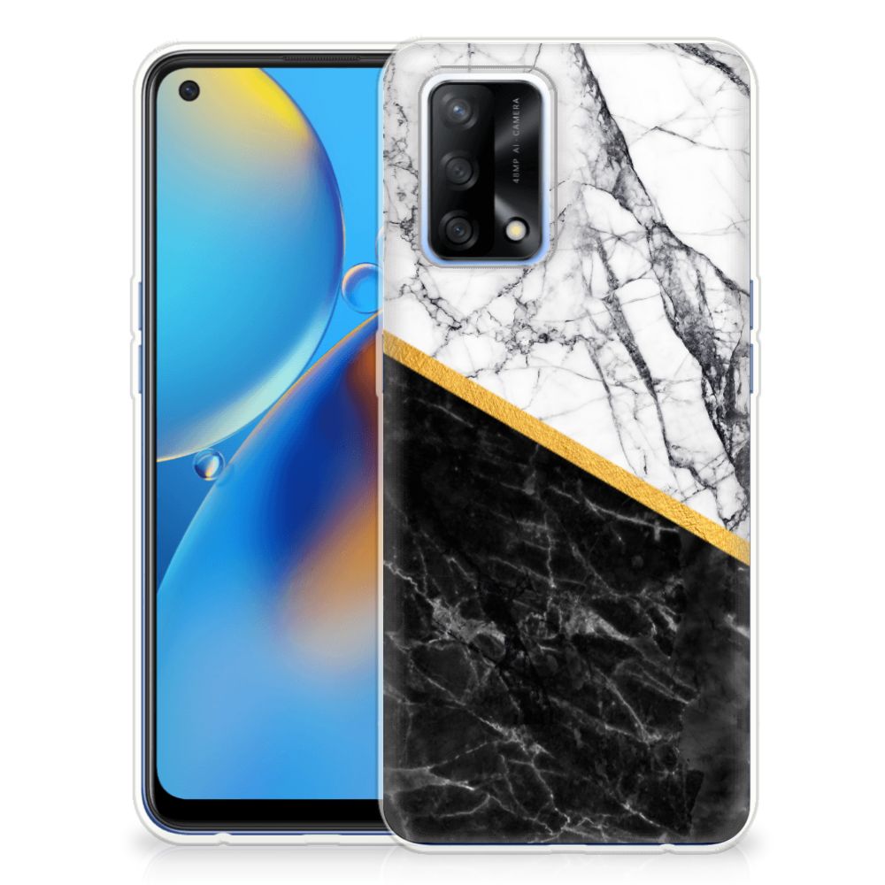 OPPO A74 4G TPU Siliconen Hoesje Marmer Wit Zwart - Origineel Cadeau Man B2C Telecom