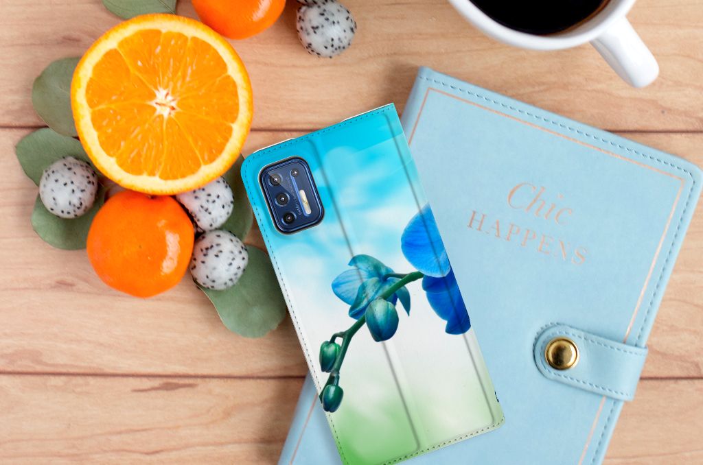 Motorola Moto G9 Plus Smart Cover Orchidee Blauw - Cadeau voor je Moeder - B2C Telecom