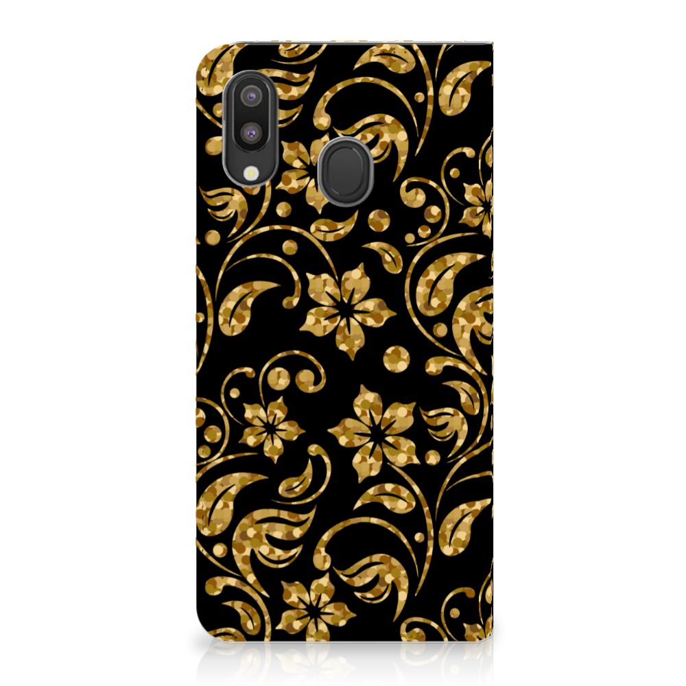 Samsung Galaxy M20 Smart Cover Gouden Bloemen