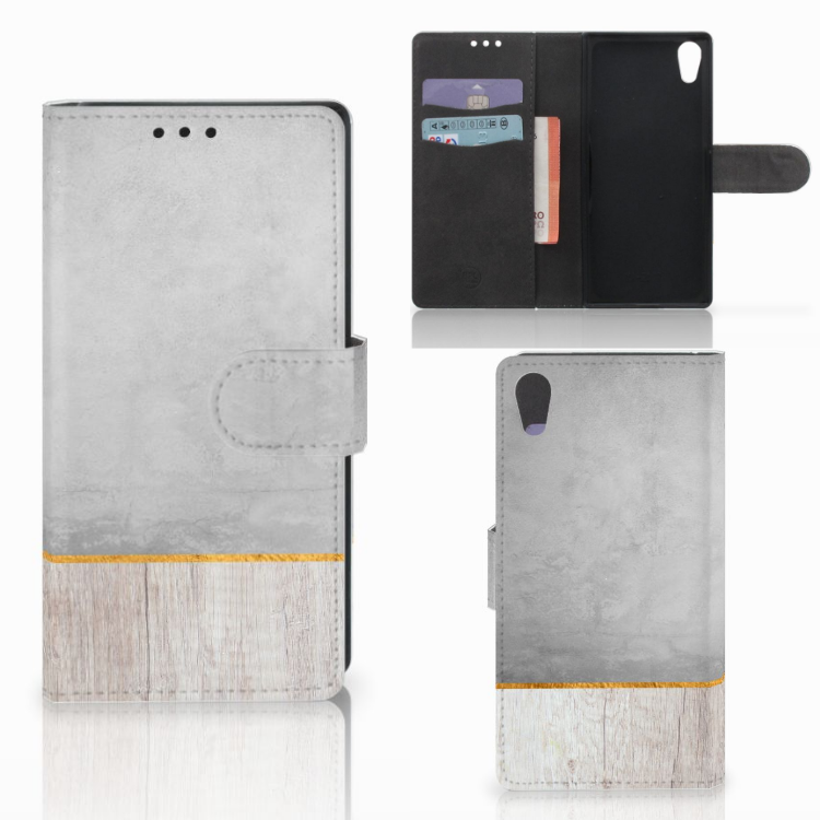 Sony Xperia XA1 Book Style Case Wood Concrete