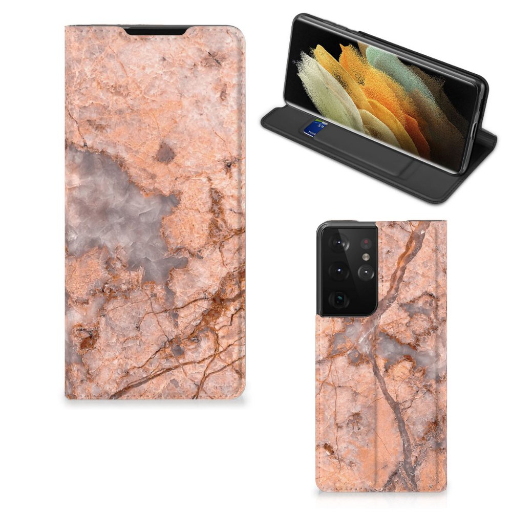 Samsung Galaxy S21 Ultra Standcase Marmer Oranje - B2C Telecom
