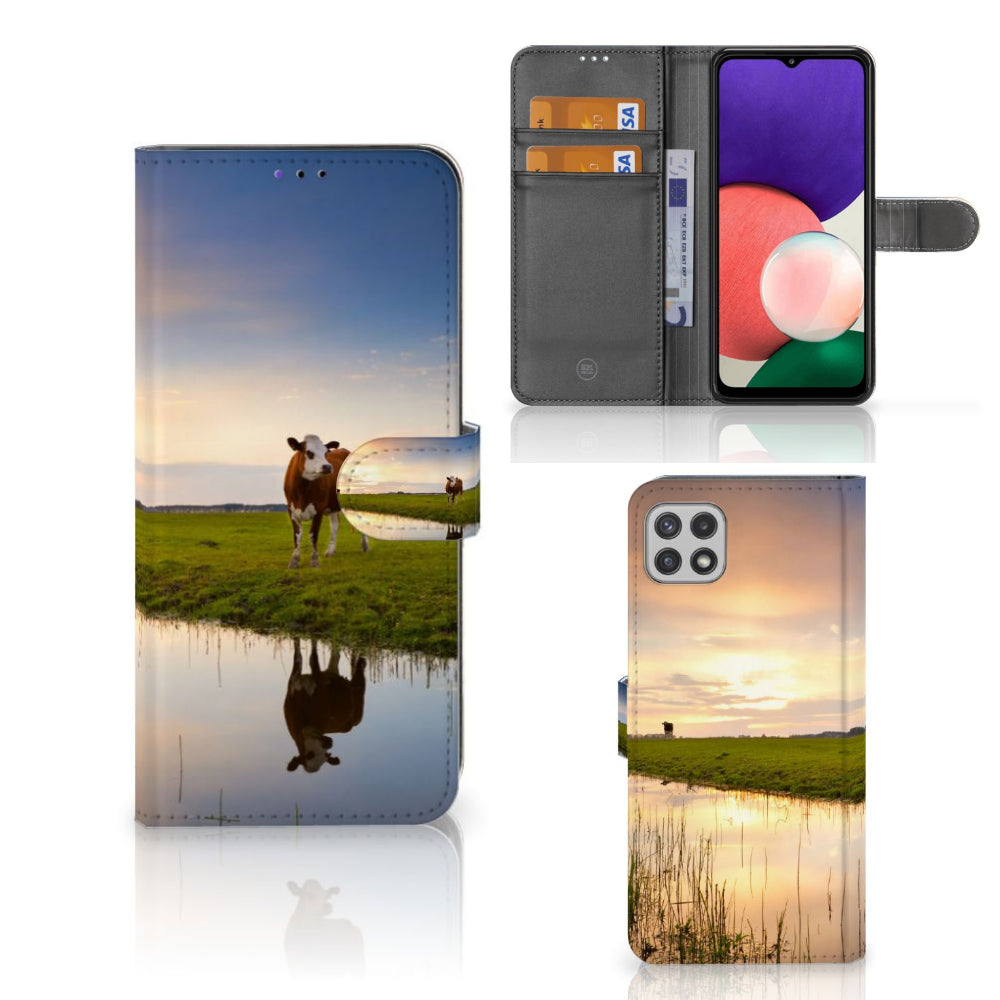 Samsung Galaxy A22 5G Telefoonhoesje met Pasjes Koe
