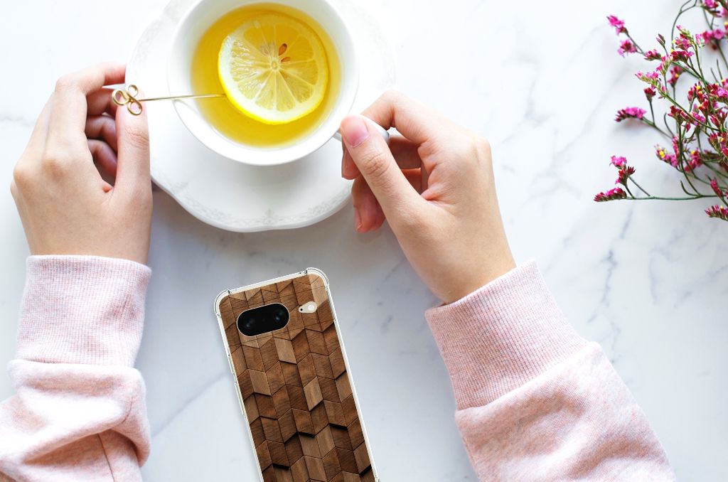 Stevig Telefoonhoesje voor Google Pixel 8 Wooden Cubes