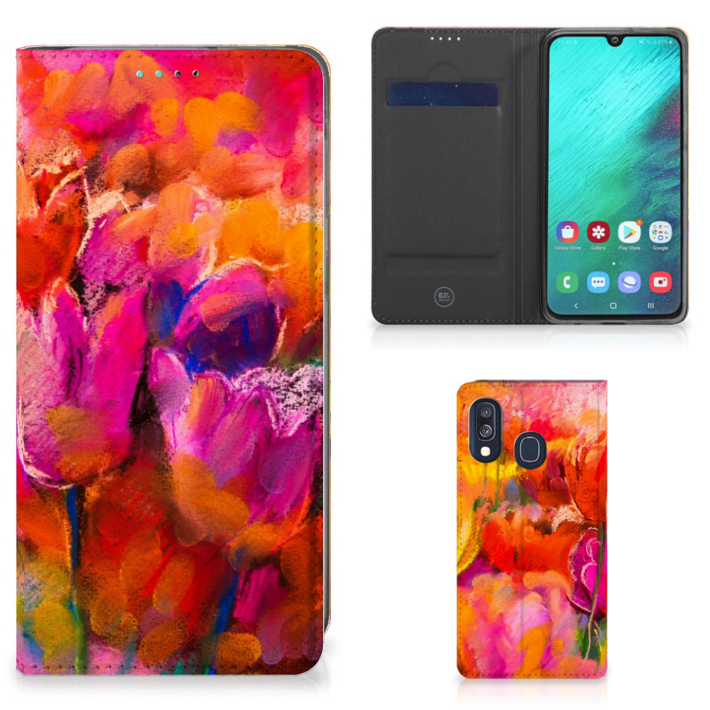 Bookcase Samsung Galaxy A40 Tulips