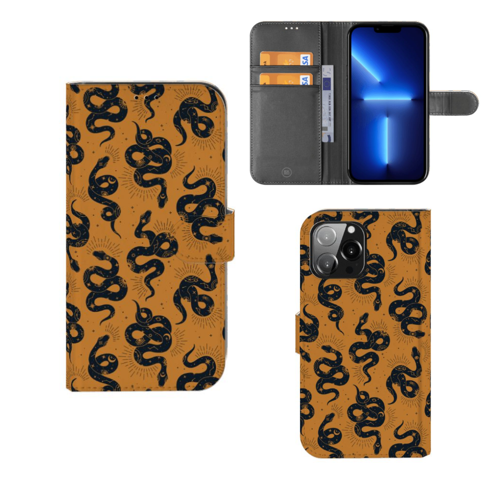Telefoonhoesje met Pasjes voor iPhone 13 Pro Max Snakes met slangenprint en ruimte voor drie pasjes 🐍
