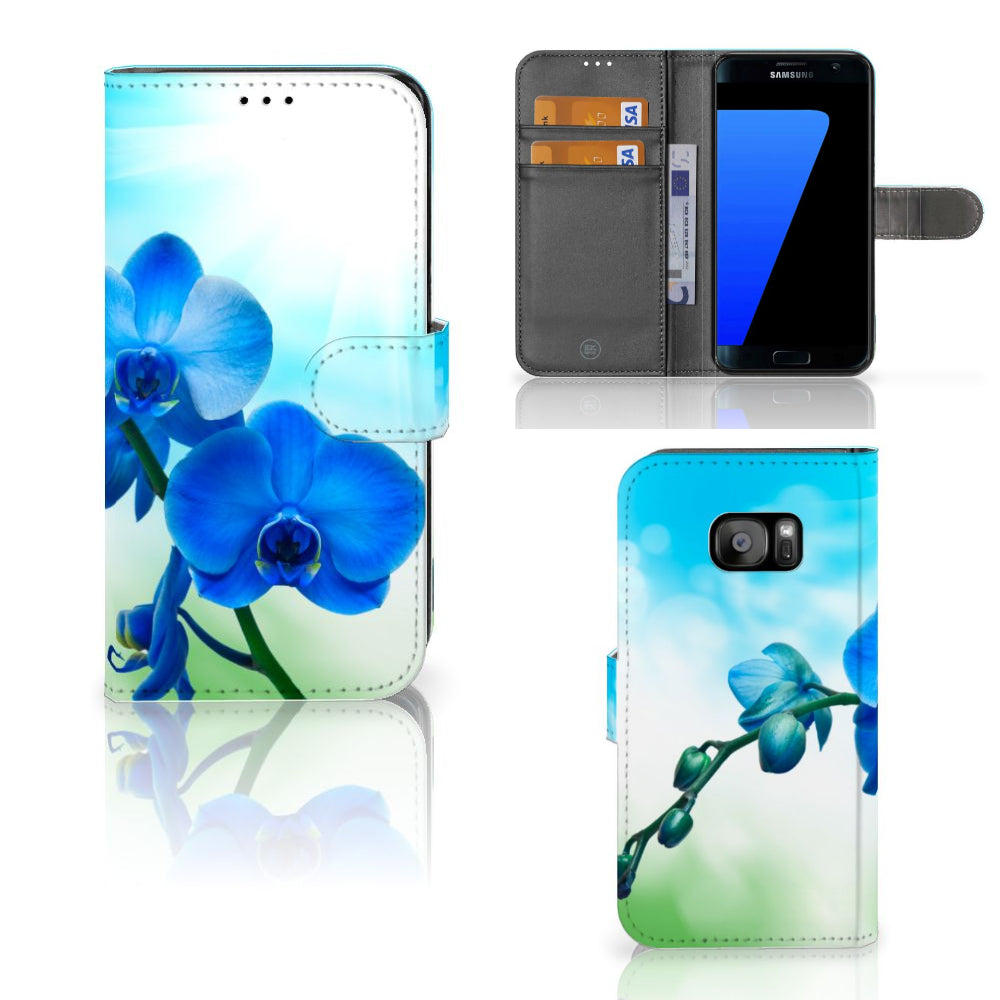 Samsung Galaxy S7 Edge Hoesje Orchidee Blauw - Cadeau voor je Moeder