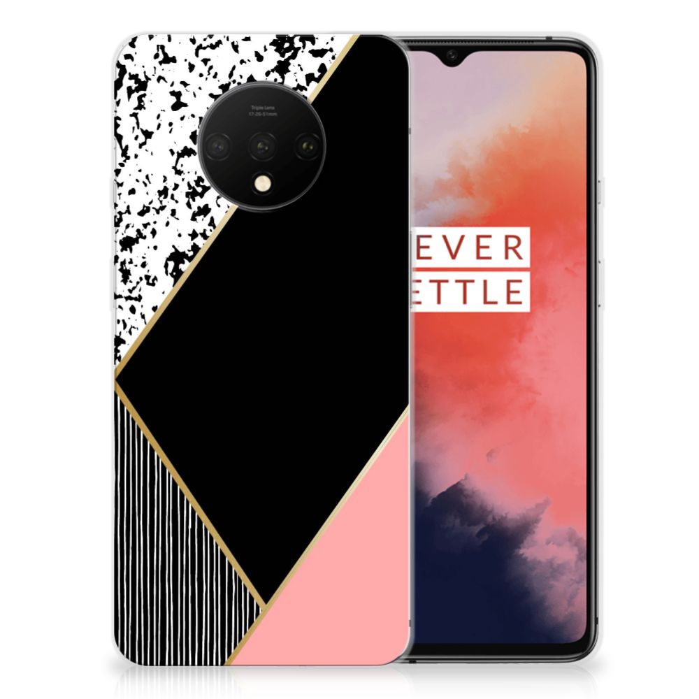 OnePlus 7T TPU Hoesje Zwart Roze Vormen