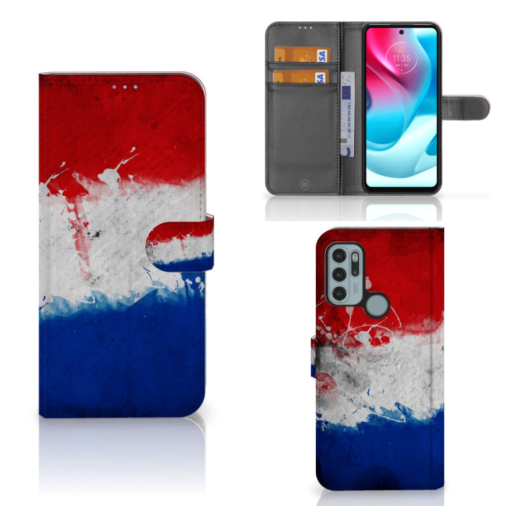 Motorola Moto G60s Bookstyle Case Nederland met artistiek ontwerp van de Nederlandse vlag