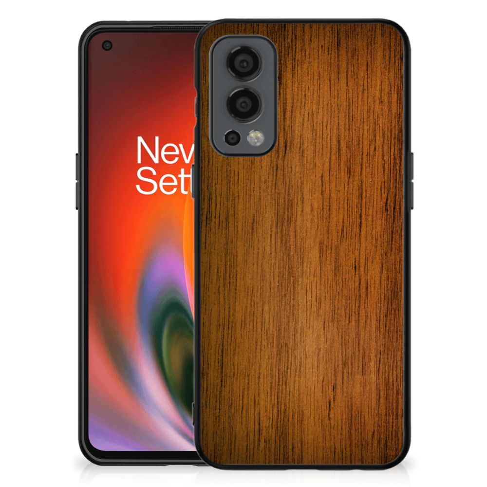 OnePlus Nord 2 Houten Print Telefoonhoesje Donker Hout