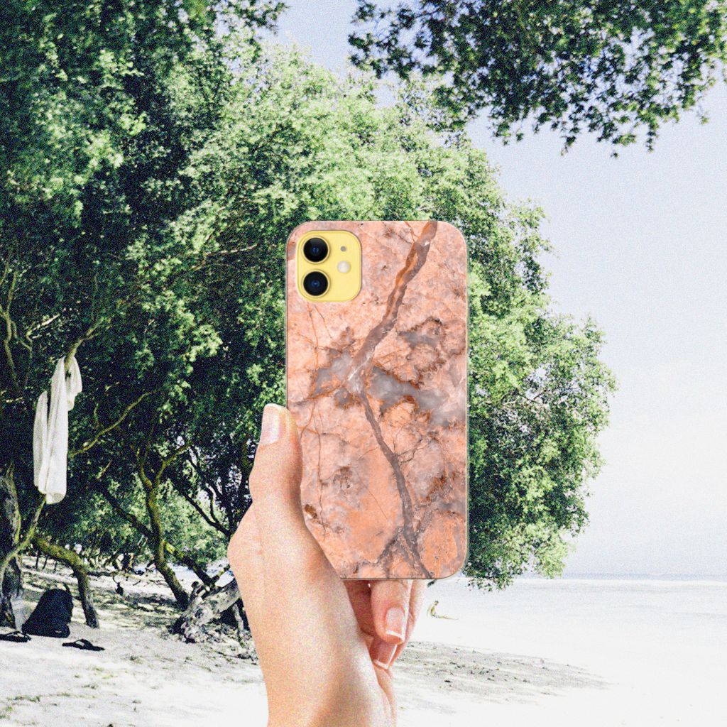 Apple iPhone 11 TPU Siliconen Hoesje Marmer Oranje