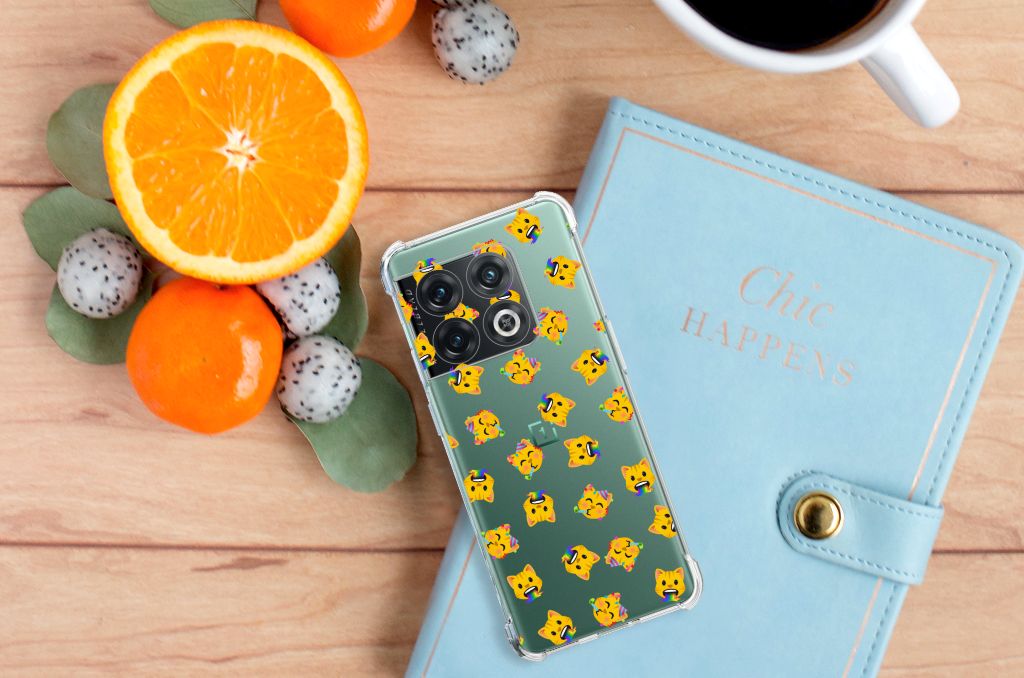 Doorzichtige Silicone Hoesje voor OnePlus 10 Pro Katten Emojis B2C Telecom
