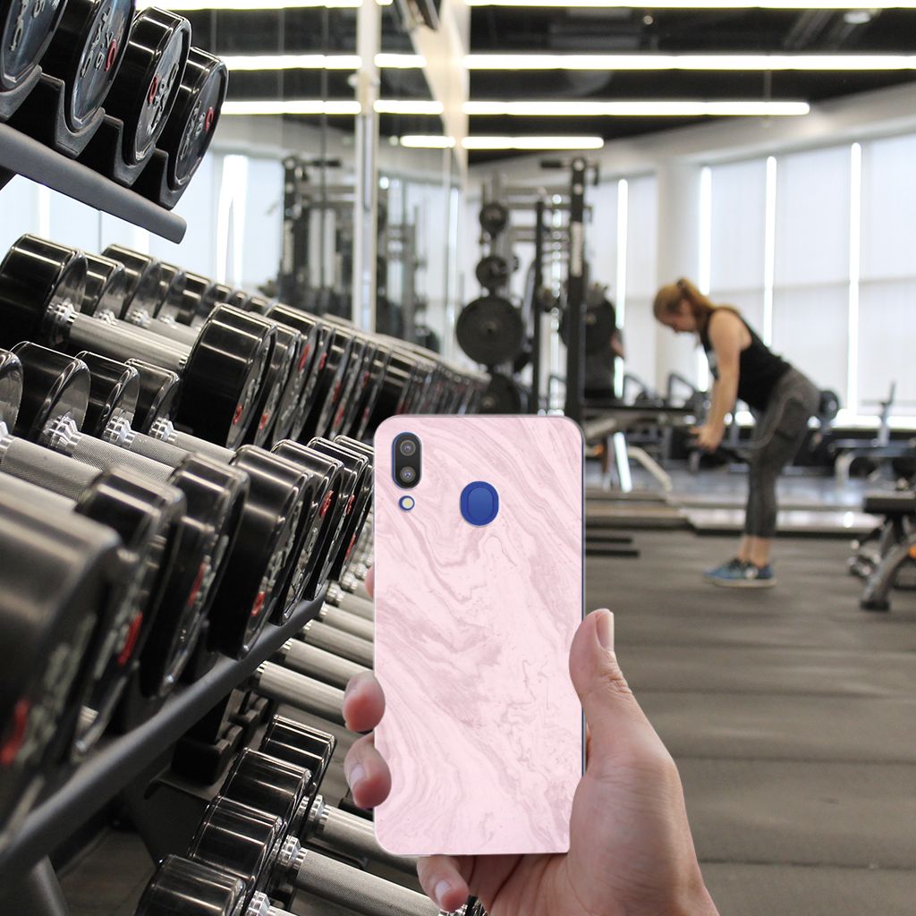 Samsung Galaxy M20 (Power) TPU Siliconen Hoesje Marble Pink - Origineel Cadeau Vriendin