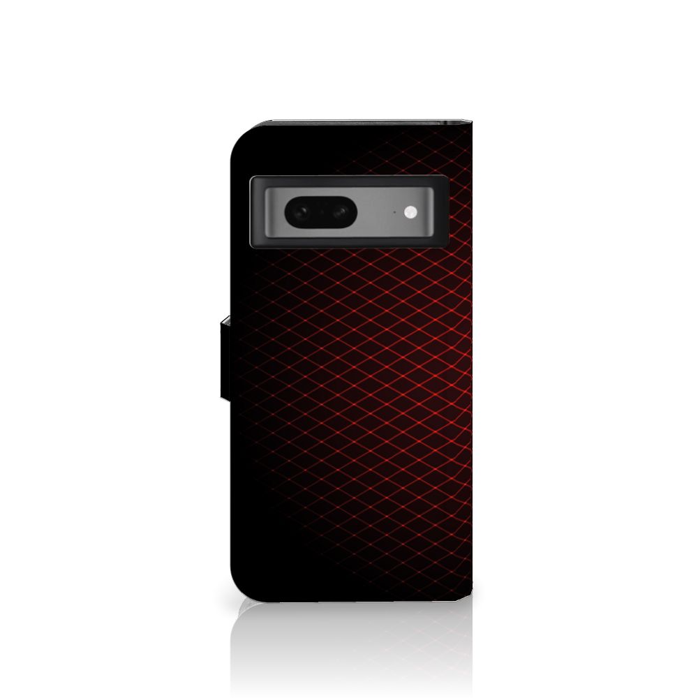 Google Pixel 7 Telefoon Hoesje Geruit Rood met zwart-rood design en ruimte voor 3 pasjes.