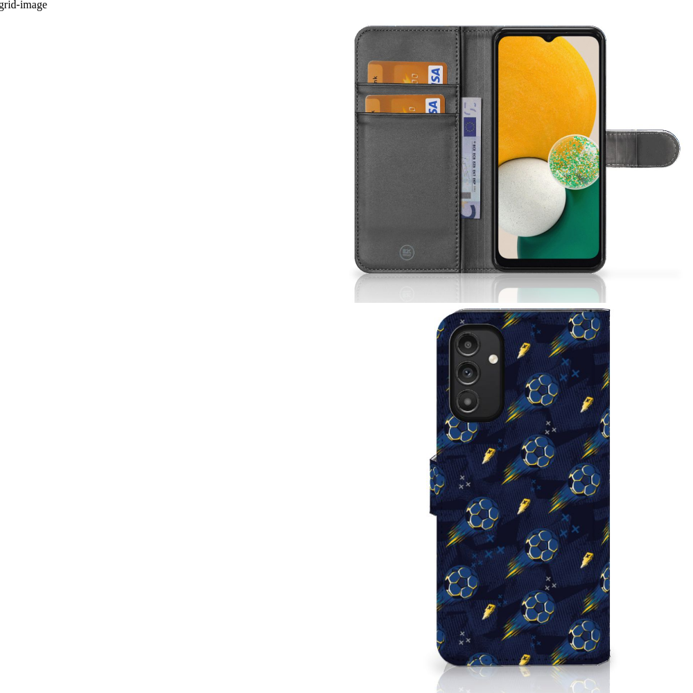 Telefoon Hoesje voor Samsung Galaxy A14 4G Voetbal, design met voetballen en sterren op navy achtergrond.