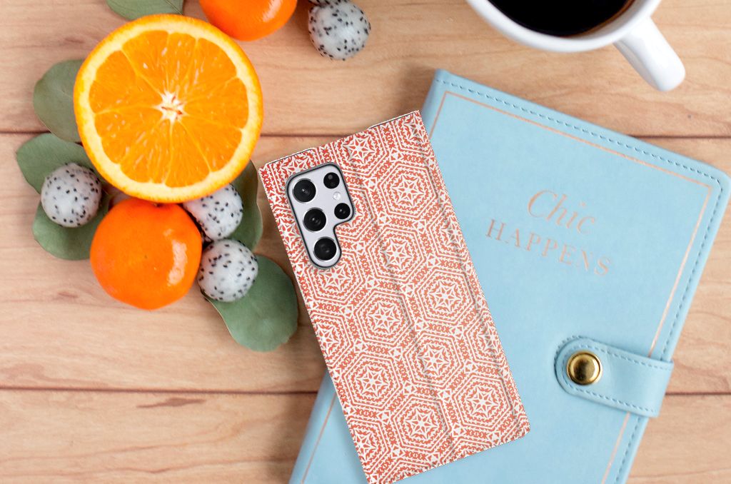 Samsung Galaxy S22 Ultra Hoesje met Magneet Pattern Orange - B2C Telecom