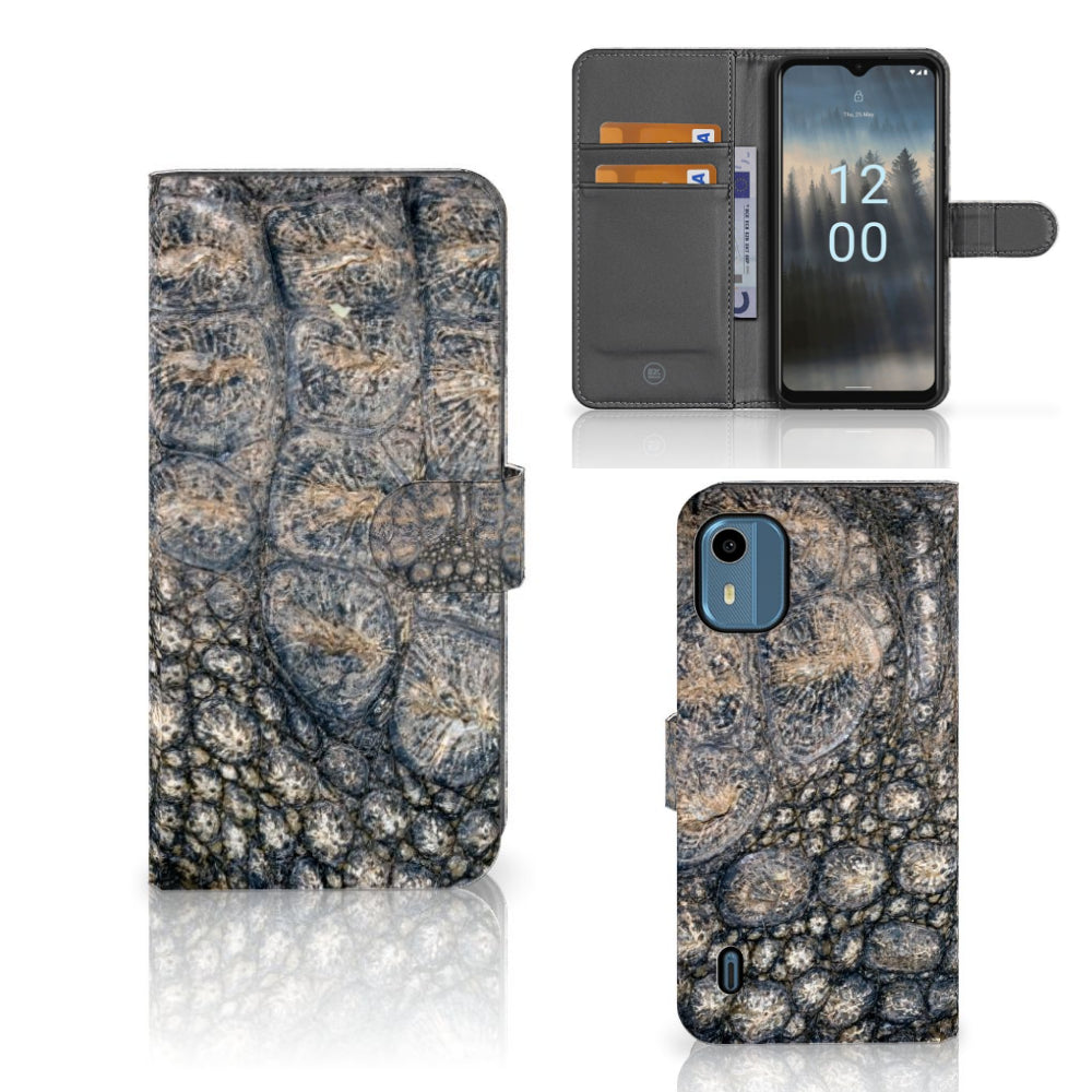 Nokia C12 Telefoonhoesje met Pasjes Krokodillenprint