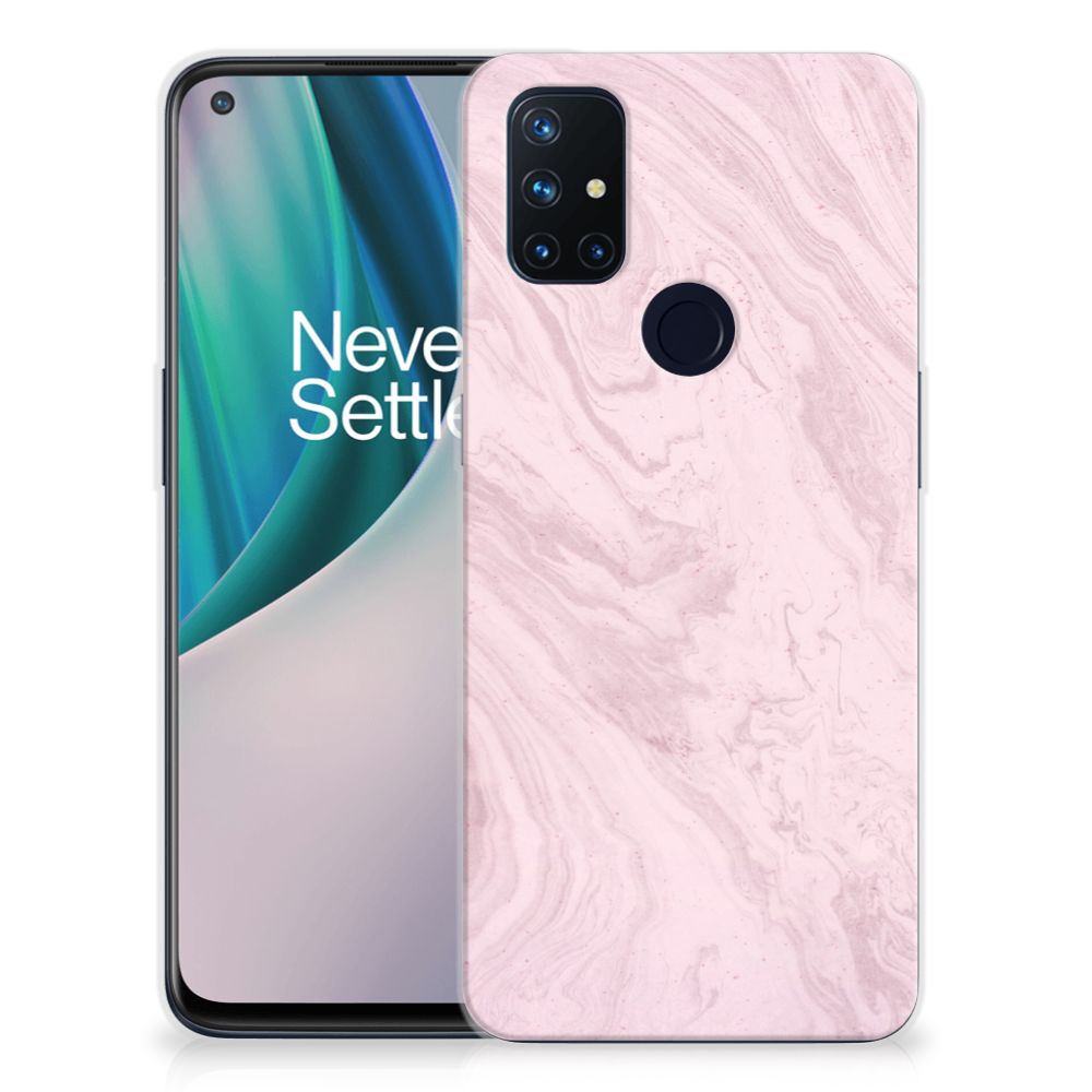 OnePlus Nord N10 5G TPU Siliconen Hoesje Marble Pink - Origineel Cadeau Vriendin