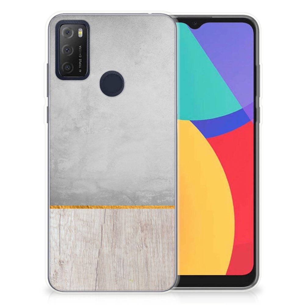 Alcatel 1S (2021) Bumper Hoesje Wood Concrete