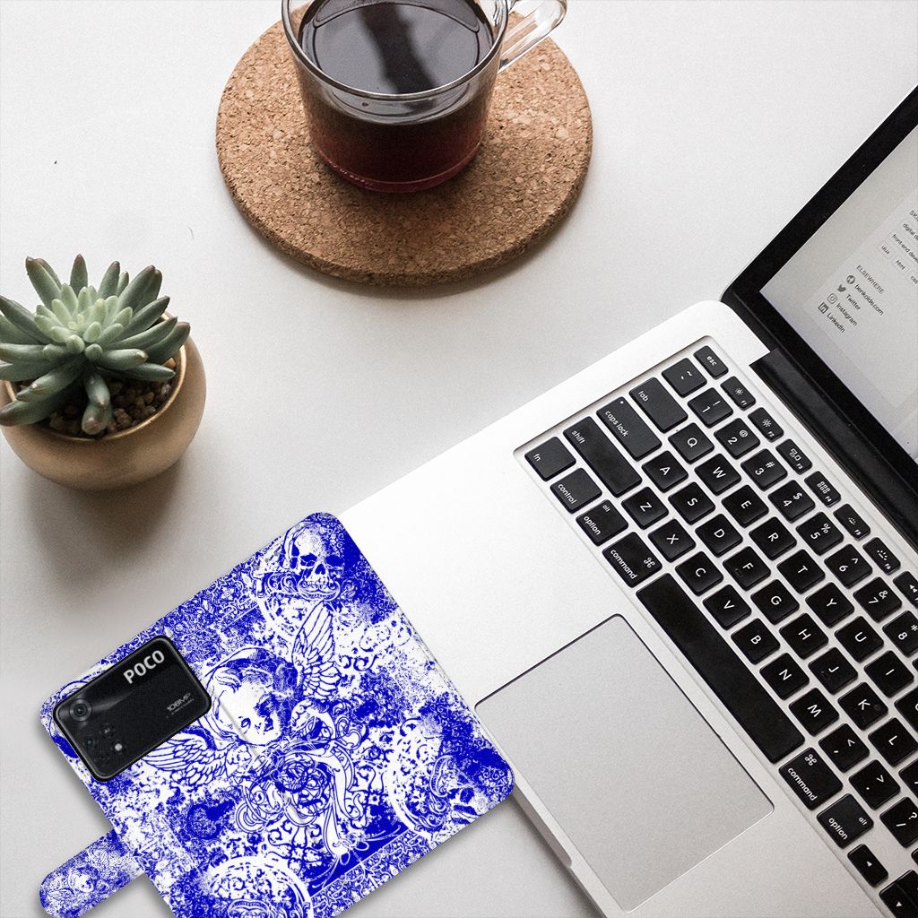 Telefoonhoesje met Naam Xiaomi Poco X4 Pro 5G Angel Skull Blauw