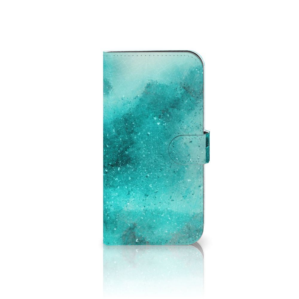 Hoesje iPhone 15 Pro Max Painting Blue met een prachtig blauw palet design en ruimte voor 3 pasjes.