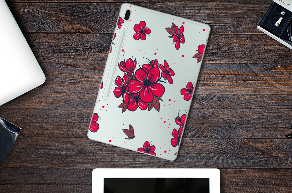 Samsung Galaxy Tab S7FE Siliconen Hoesje Blossom Red - B2C Telecom