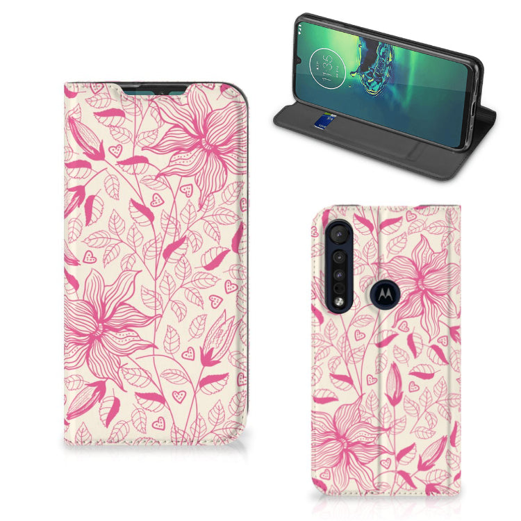 Motorola G8 Plus Smart Cover Pink Flowers