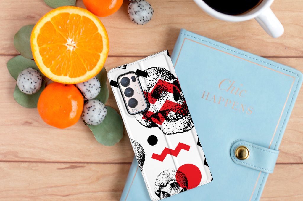 Mobiel BookCase OPPO Find X3 Neo Skull Red - B2C Telecom