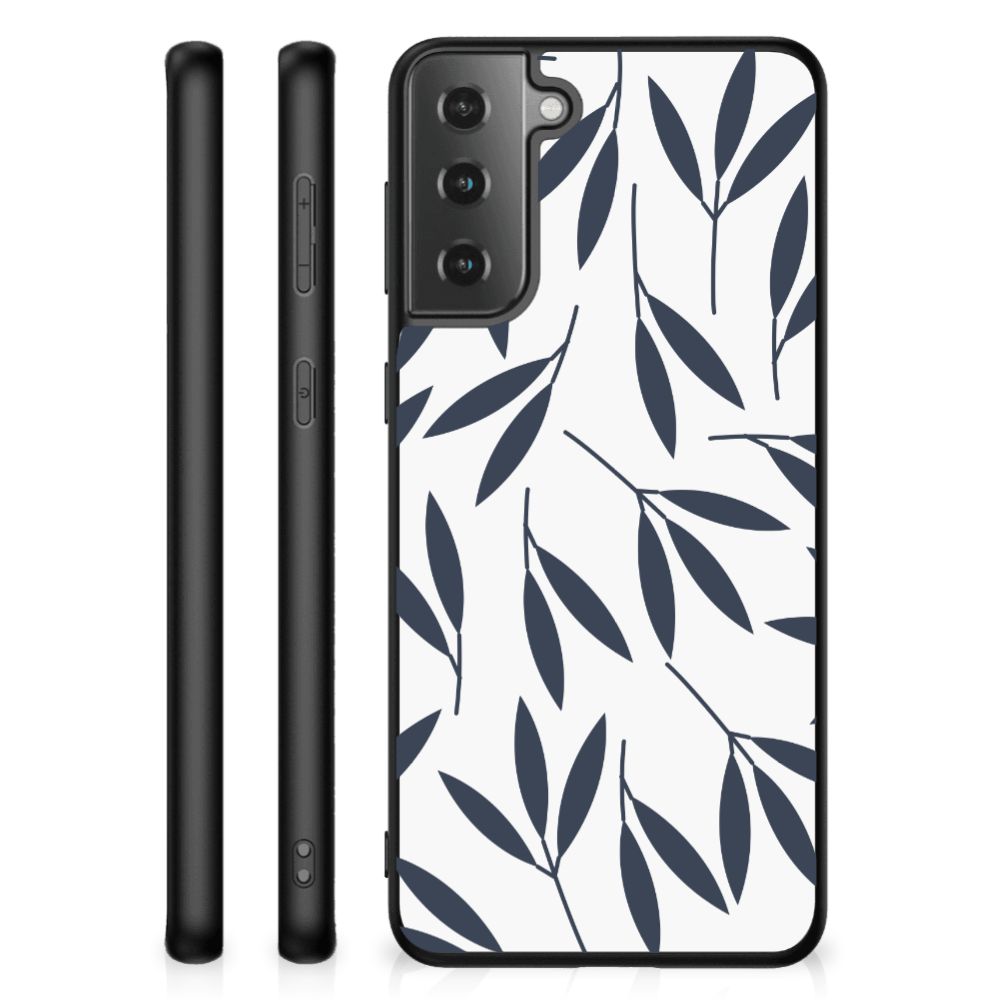 Samsung Galaxy S21 Plus Bloemen Hoesje Leaves Blue B2C Telecom