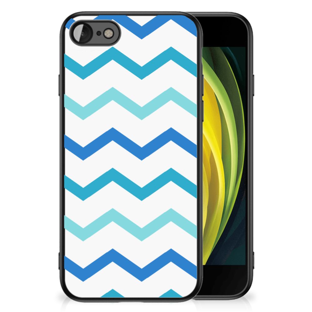 iPhone SE 2022 | SE 2020 | 7/8 Back Case Zigzag Blauw met een zigzag patroon in blauw tinten.
