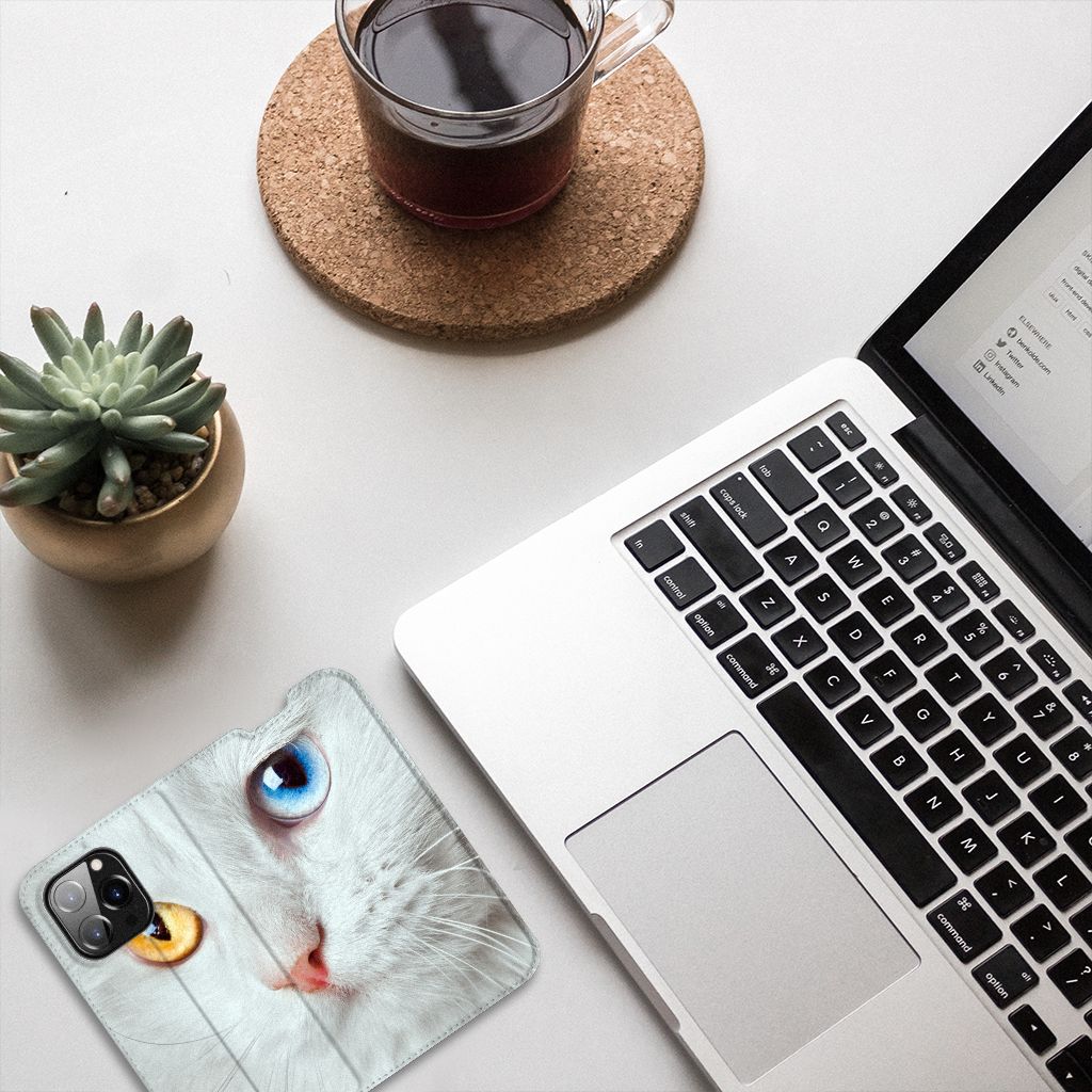 iPhone 14 Pro Hoesje maken Witte Kat - B2C Telecom