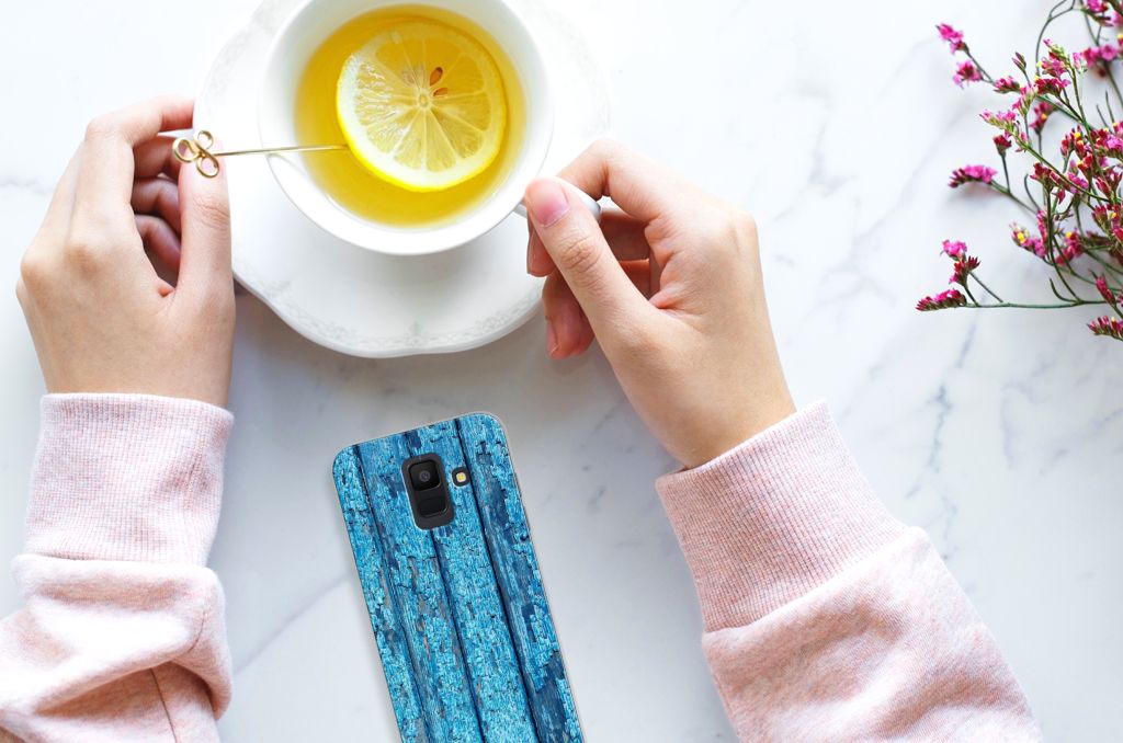 Samsung Galaxy A6 (2018) Bumper Hoesje Wood Blue