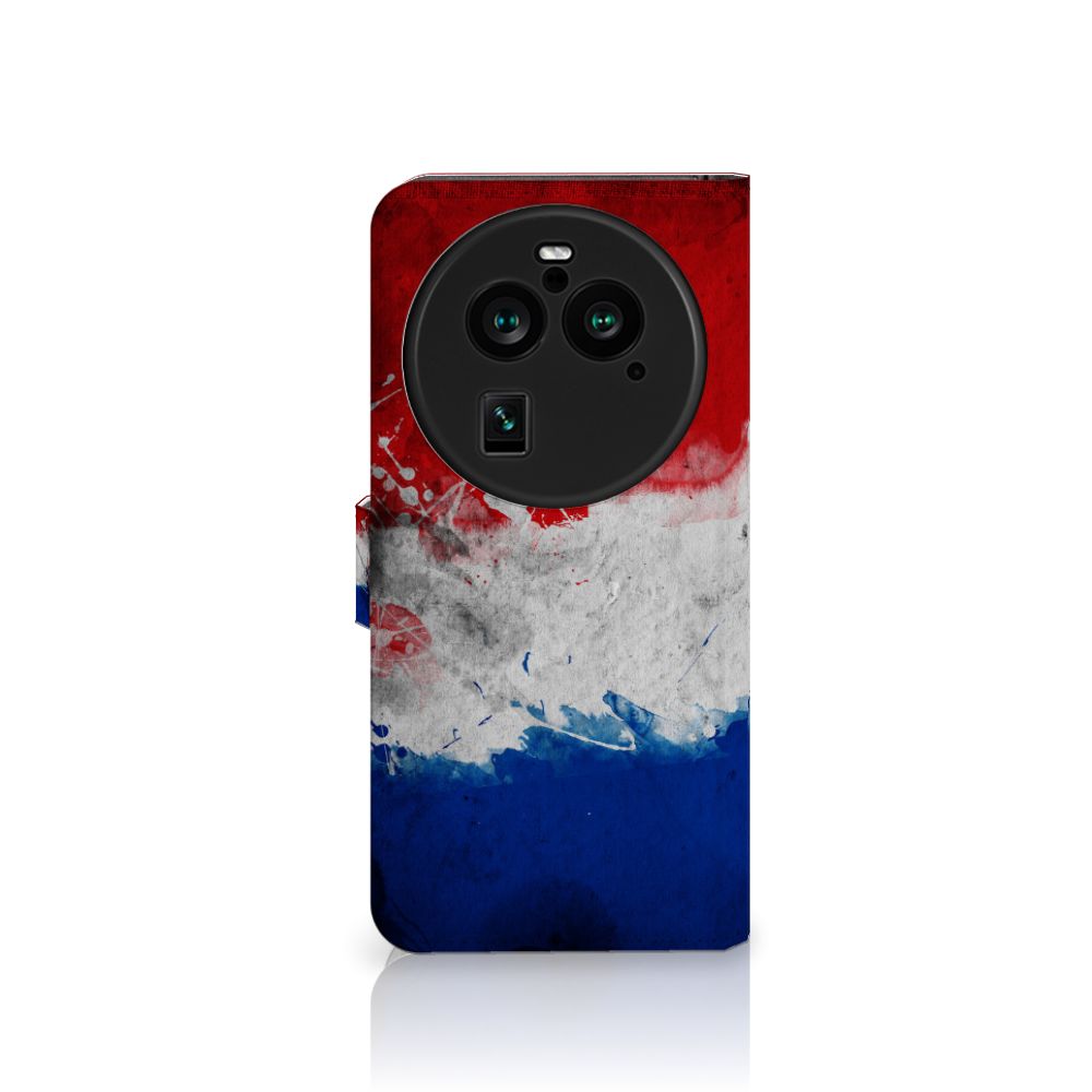 OPPO Find X6 Pro Bookstyle Case Nederland met design van de Nederlandse vlag in rood, wit en blauw.