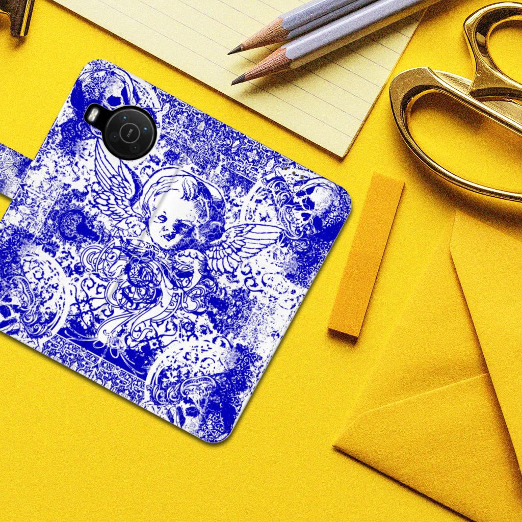 Telefoonhoesje met Naam Nokia X10 | Nokia X20 Angel Skull Blauw