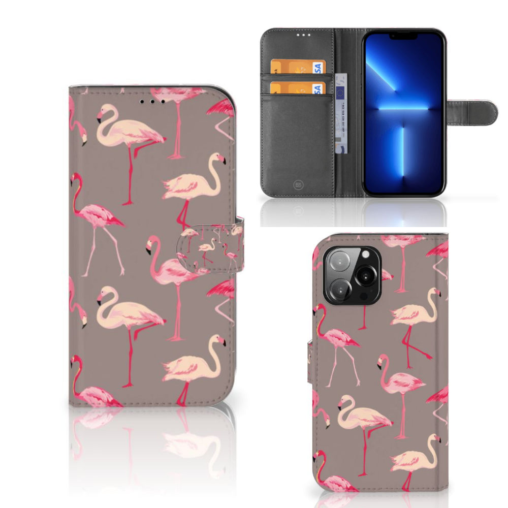 iPhone 13 Pro Max Telefoonhoesje met Pasjes Flamingo