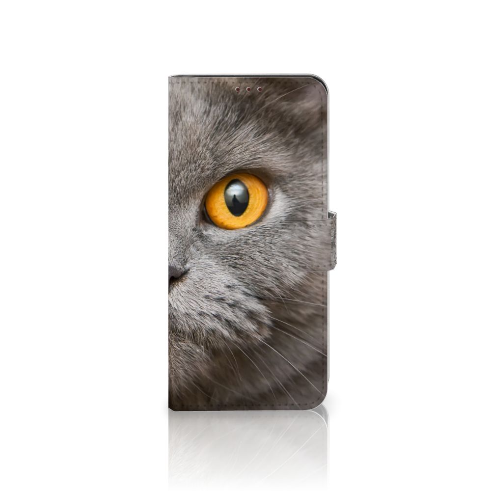 Telefoonhoesje met Pasjes OnePlus Nord 2 5G Britse Korthaar met afbeelding van een grijze kat met gele ogen.