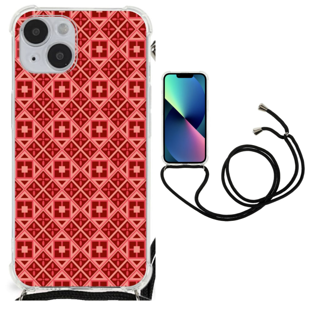 iPhone 14 Plus Doorzichtige Silicone Hoesje Batik Rood