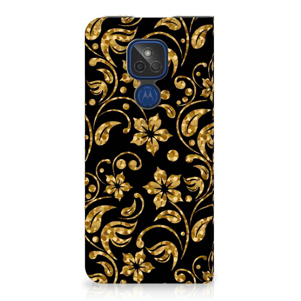 Motorola Moto G9 Play Smart Cover Gouden Bloemen - B2C Telecom
