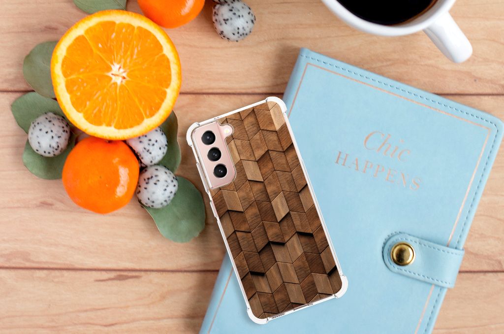Stevig Telefoonhoesje voor Samsung Galaxy S21 FE Wooden Cubes B2C Telecom