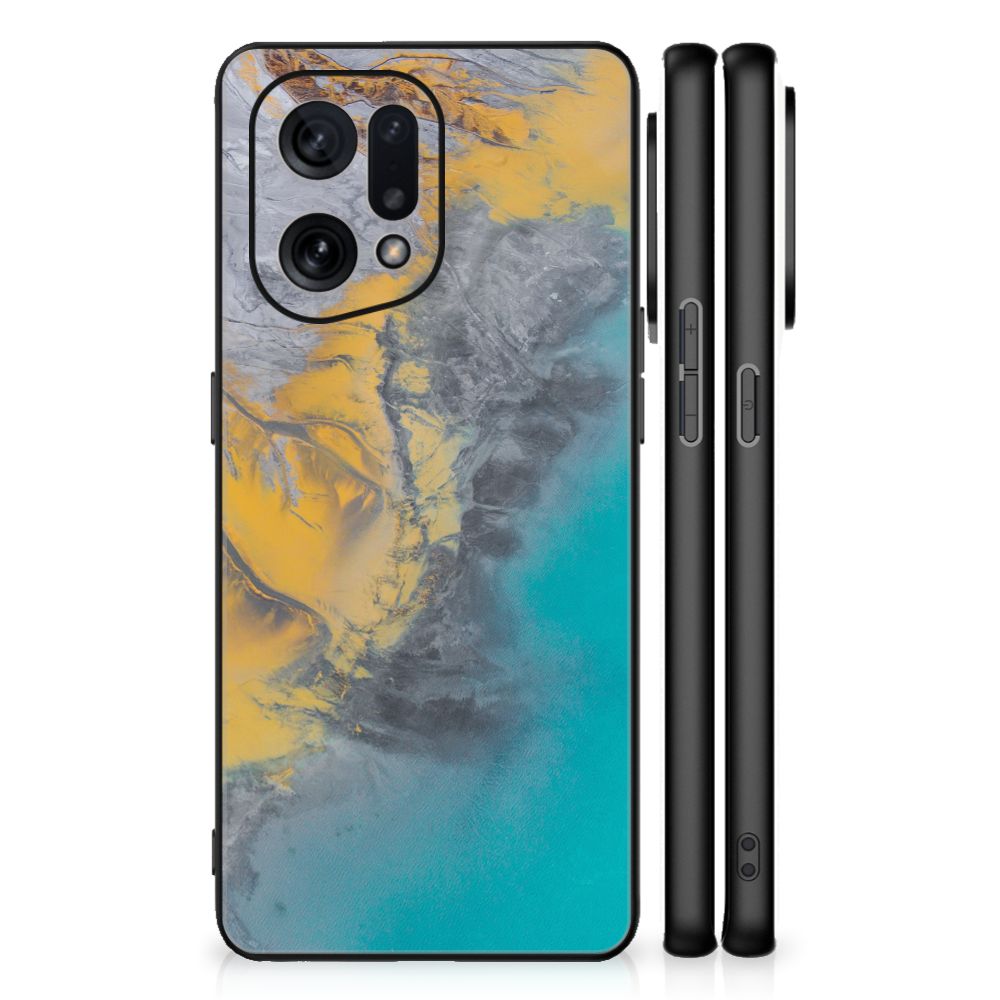 OPPO Find X5 Marmeren Print Telefoonhoesje Marble Blue Gold B2C Telecom