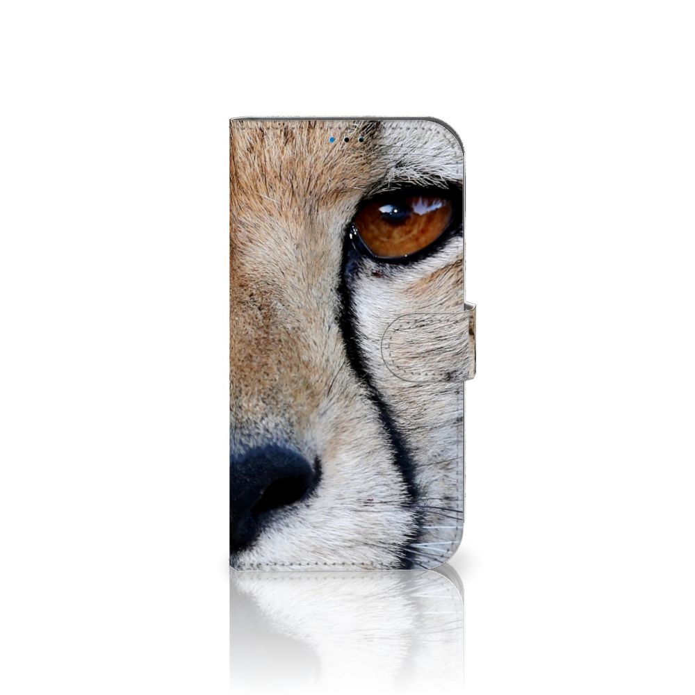 iPhone 14 Pro Max Telefoonhoesje met Pasjes Cheetah close-up van een cheeta gezicht