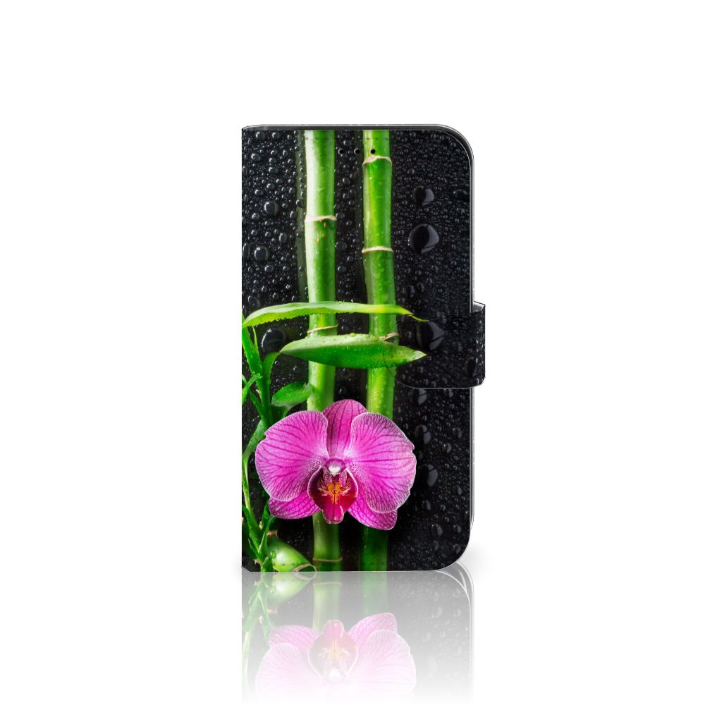 Apple iPhone 13 Hoesje Orchidee met een paarse orchidee en bamboe design 🌺